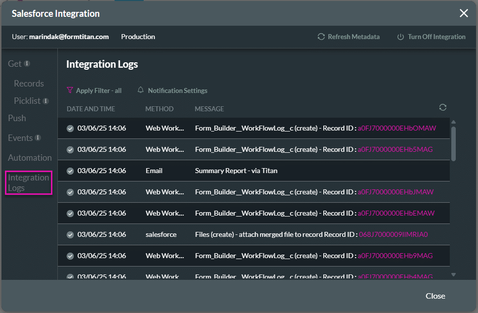 Integration Logs