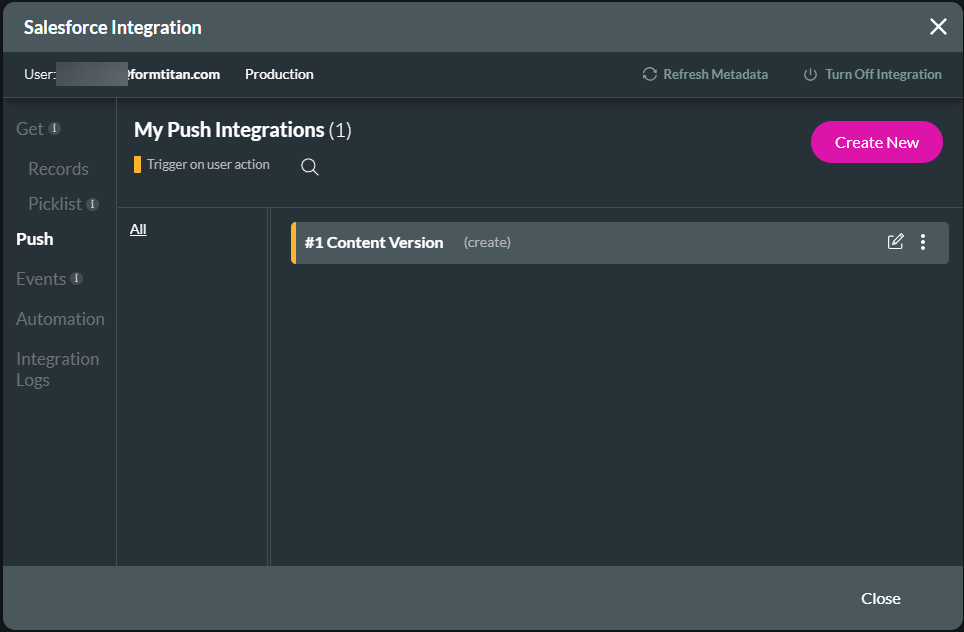 Salesforce Integration screen
