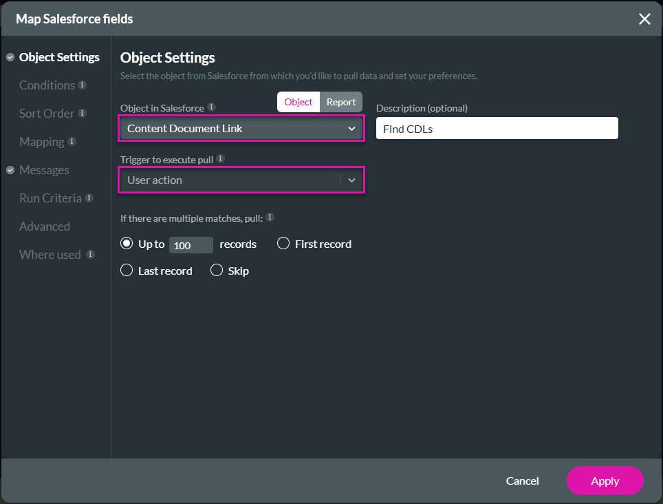 Map Salesforce fields screen