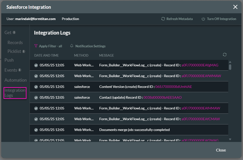 Integration Logs