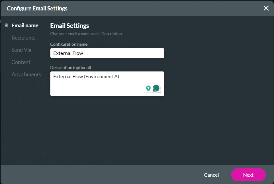 Configure Email Settings screen