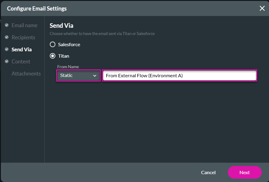 Configure Email Settings screen