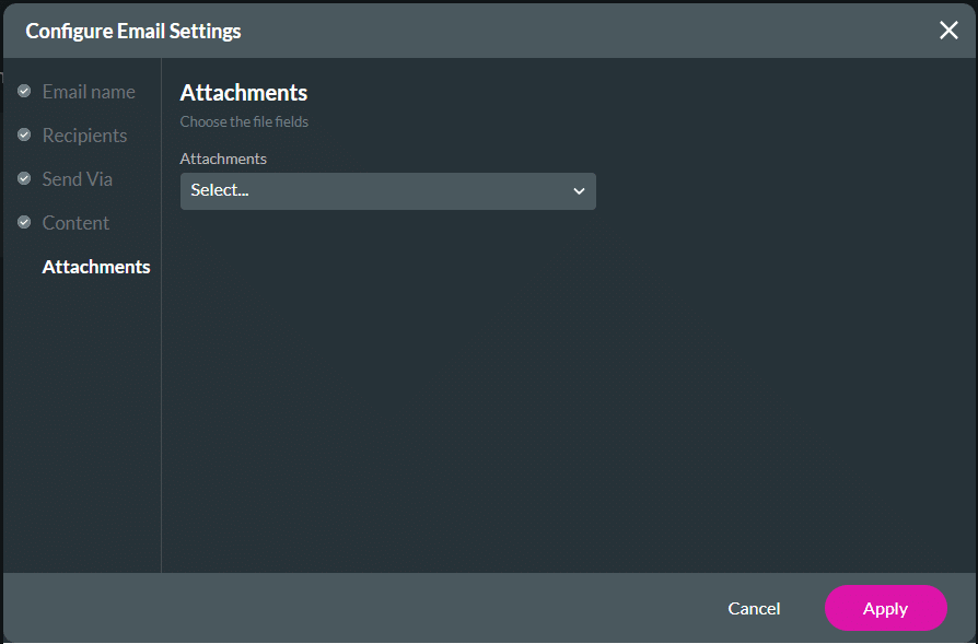 Configure Email Settings screen