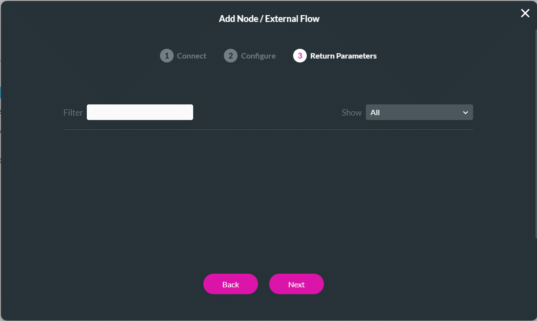 Add Node/External Flow screen
