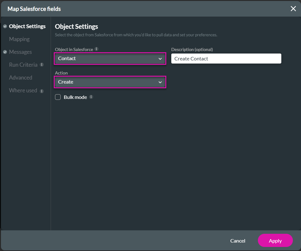 Map Salesforce fields screen