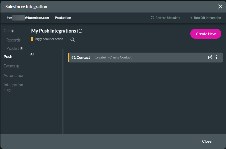 Salesforce Integration screen